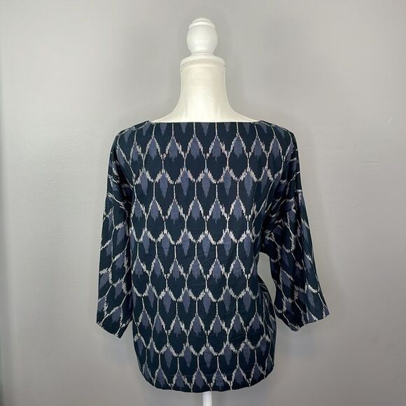 J. Jill. Pure Jill Blue Ikat Kimono Boxy Cotton Blouse. Size Small. - Picture 7 of 14